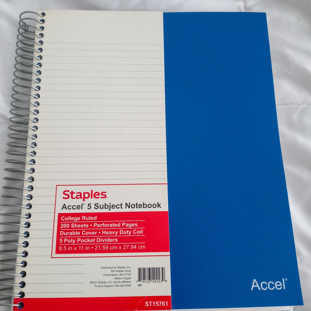 Staples Accel 5 Subject Notebook